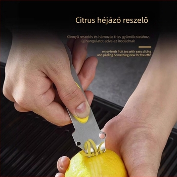 3‑in‑1 rozsdamentes acél citromhéj hámozó, reszelő és zester — modern, minimalista kialakítás; logó nyomtatás elérhető