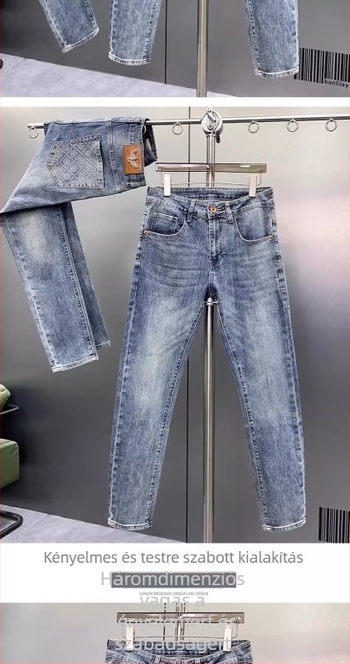 Férfi farmerok, Slim Fit, trombita szabás, alacsony derék, cipzár, vízzel mosott