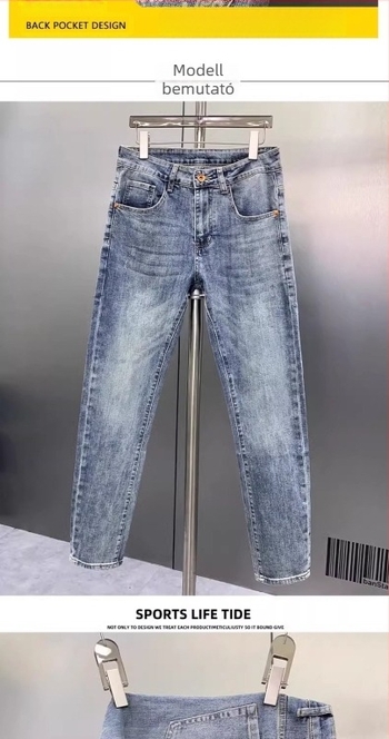 Férfi farmerok, Slim Fit, trombita szabás, alacsony derék, cipzár, vízzel mosott
