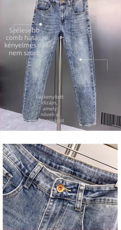 Férfi farmerok, Slim Fit, trombita szabás, alacsony derék, cipzár, vízzel mosott