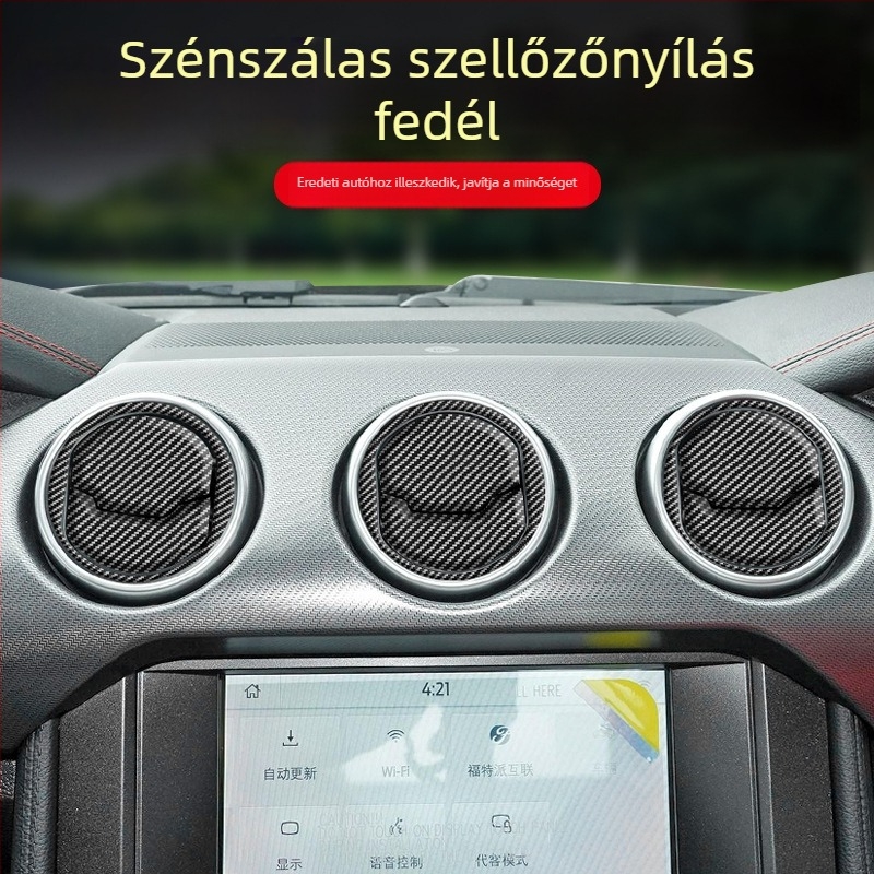 Ford Mustang karbonszálas kilenc darabos készlet a légcsatornákhoz, központi klímaberendezés burkolathoz és beltéri díszítéshez