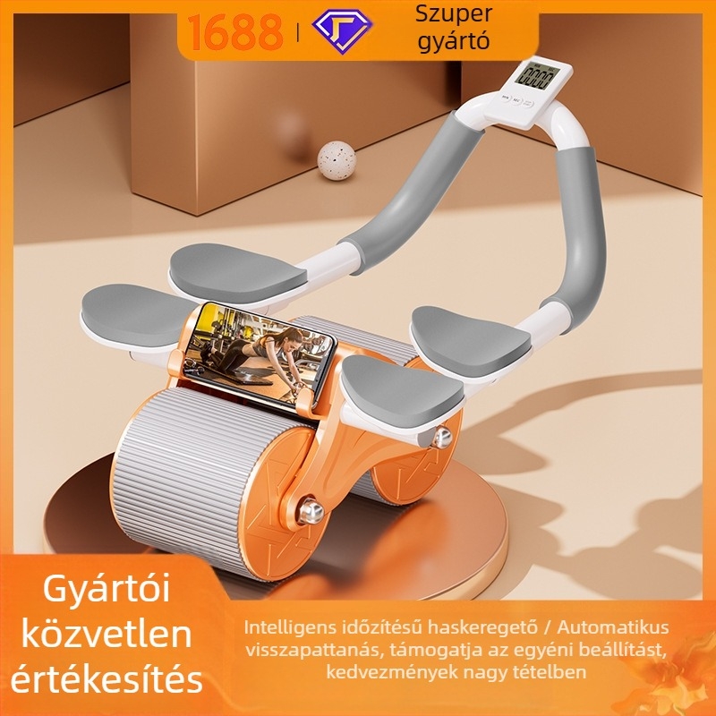 Automatikus visszanyerésű hasgörgő hasizom-edzéshez – nem összecsukható fitnesz roller otthoni és irodai használatra, 1,3 kg, modell 12