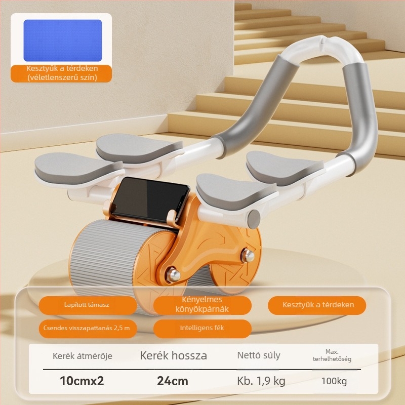 Automatikus visszanyerésű hasgörgő hasizom-edzéshez – nem összecsukható fitnesz roller otthoni és irodai használatra, 1,3 kg, modell 12