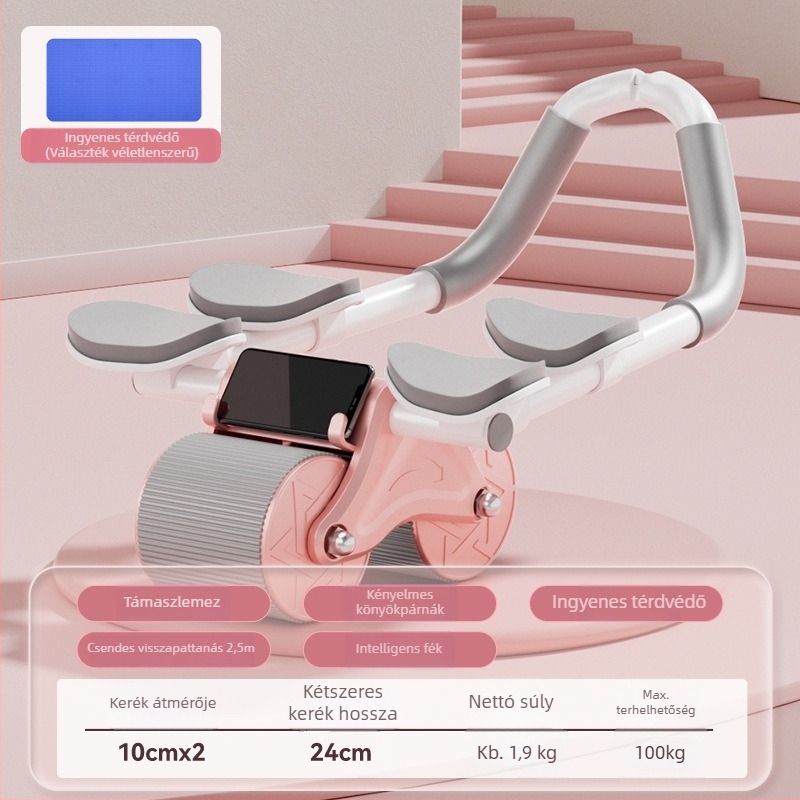 Automatikus visszanyerésű hasgörgő hasizom-edzéshez – nem összecsukható fitnesz roller otthoni és irodai használatra, 1,3 kg, modell 12