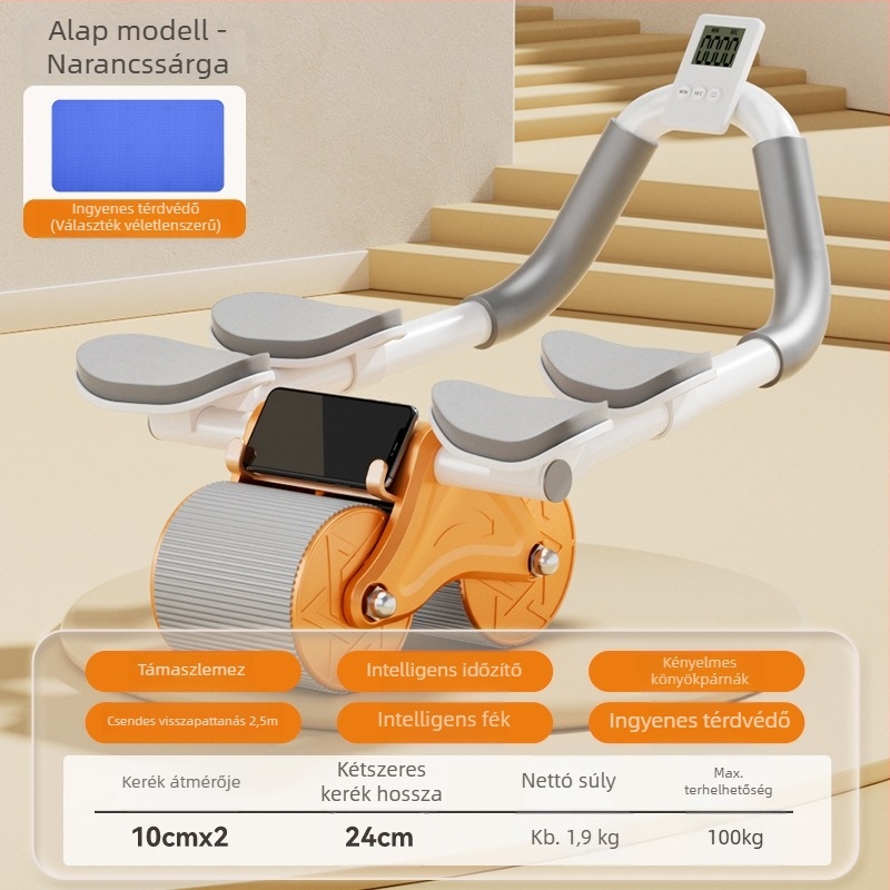 Automatikus visszanyerésű hasgörgő hasizom-edzéshez – nem összecsukható fitnesz roller otthoni és irodai használatra, 1,3 kg, modell 12