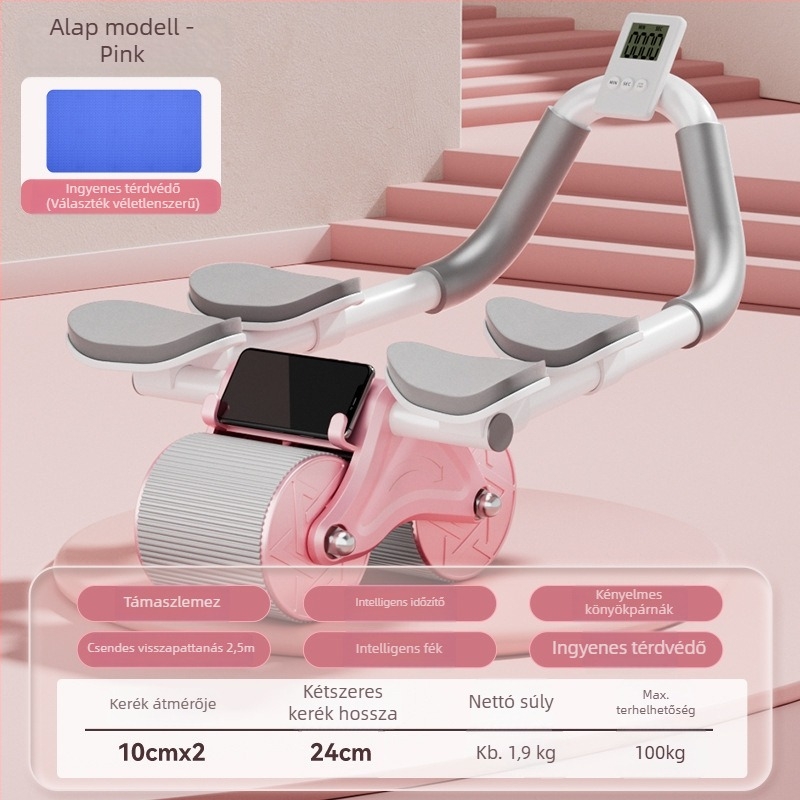 Automatikus visszanyerésű hasgörgő hasizom-edzéshez – nem összecsukható fitnesz roller otthoni és irodai használatra, 1,3 kg, modell 12