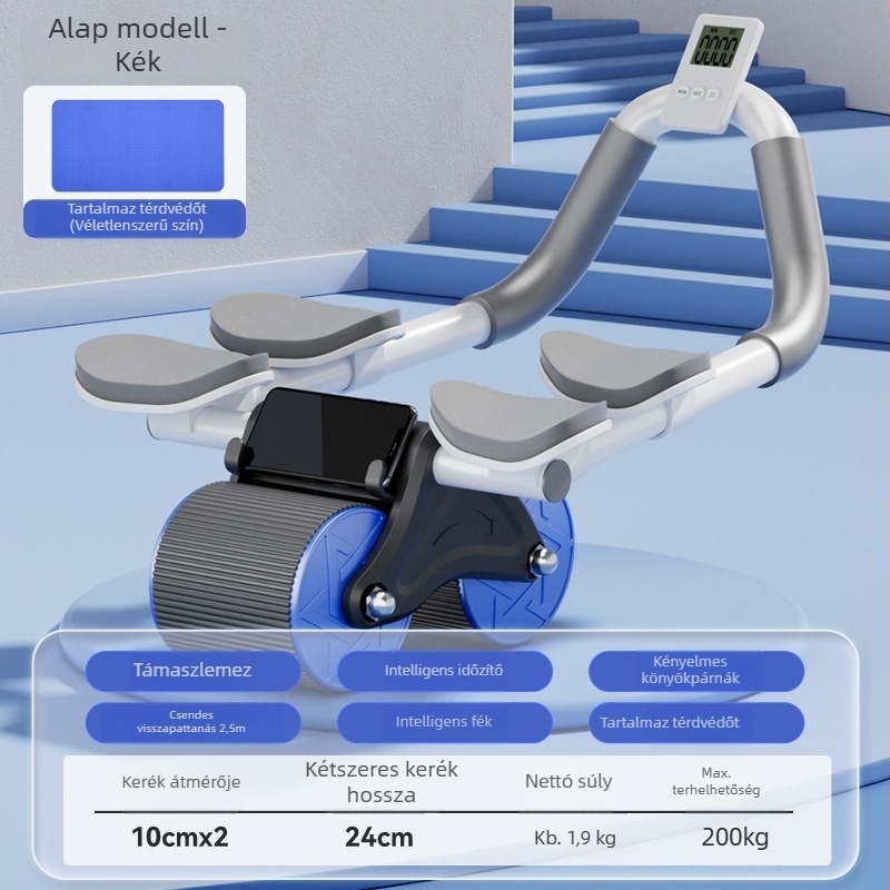 Automatikus visszanyerésű hasgörgő hasizom-edzéshez – nem összecsukható fitnesz roller otthoni és irodai használatra, 1,3 kg, modell 12