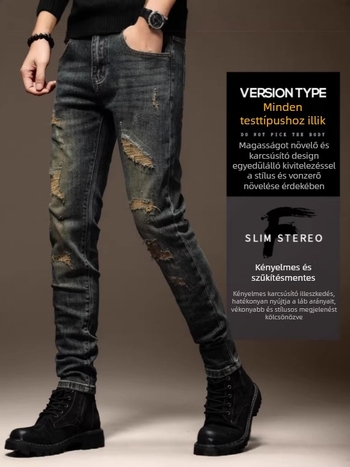 Farmernadrág: fiatalos stílus, egyenes szárú, mosott denim, középső derék, cipzáras záródás, enyhe elasztikusság