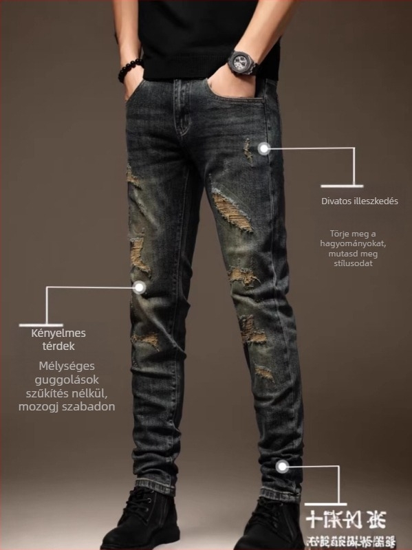 Farmernadrág: fiatalos stílus, egyenes szárú, mosott denim, középső derék, cipzáras záródás, enyhe elasztikusság