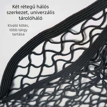 Autóháló tárolótáska – elasztikus háló, dupla rétegű elülső kosár tároló, ülések közötti hálózseb
