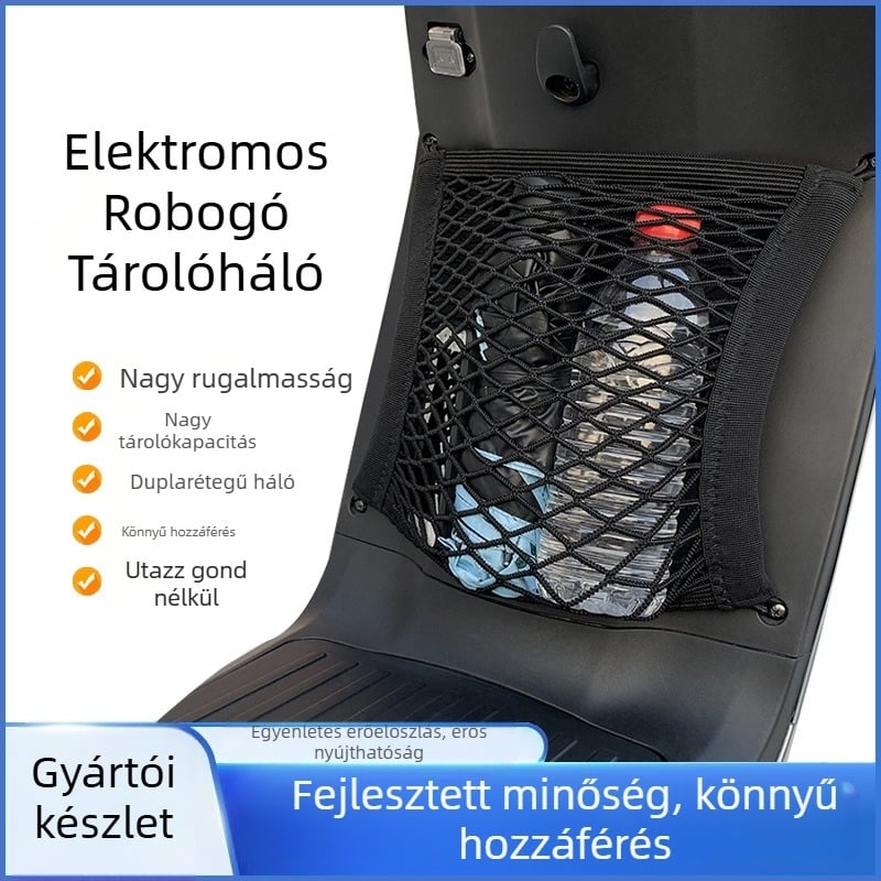 Autóháló tárolótáska – elasztikus háló, dupla rétegű elülső kosár tároló, ülések közötti hálózseb