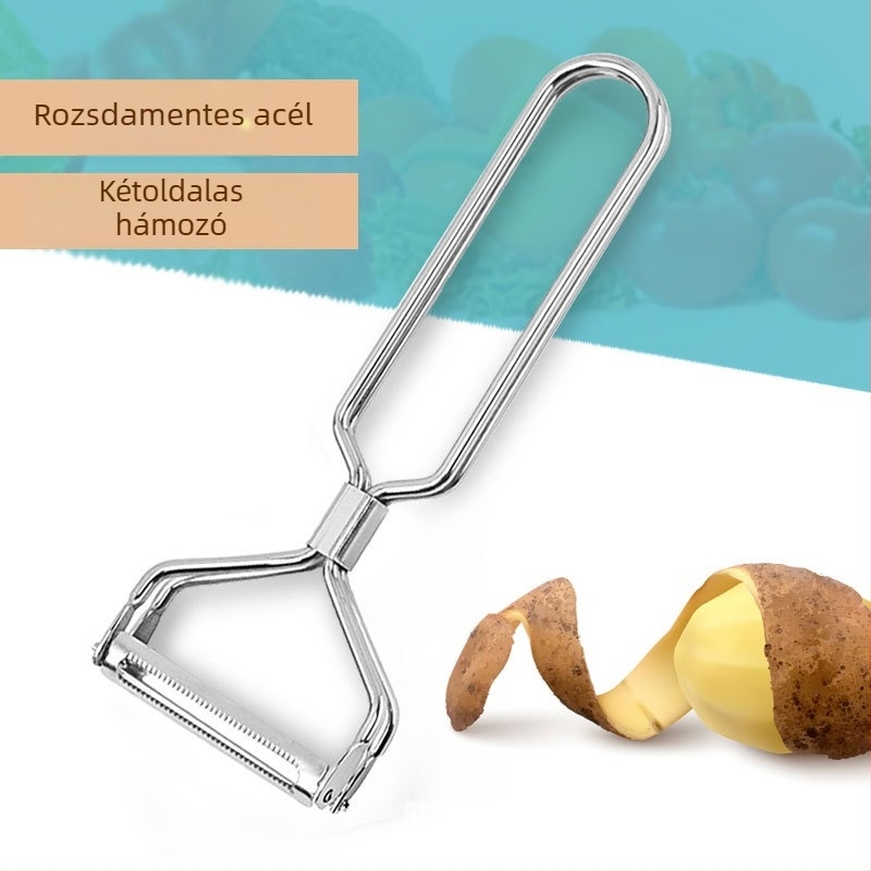 Rozsdamentes acélból készült kettős fejű reszelő és kétfunkciós hámozó gyümölcsökhöz és zöldségekhez, multifunkcionális