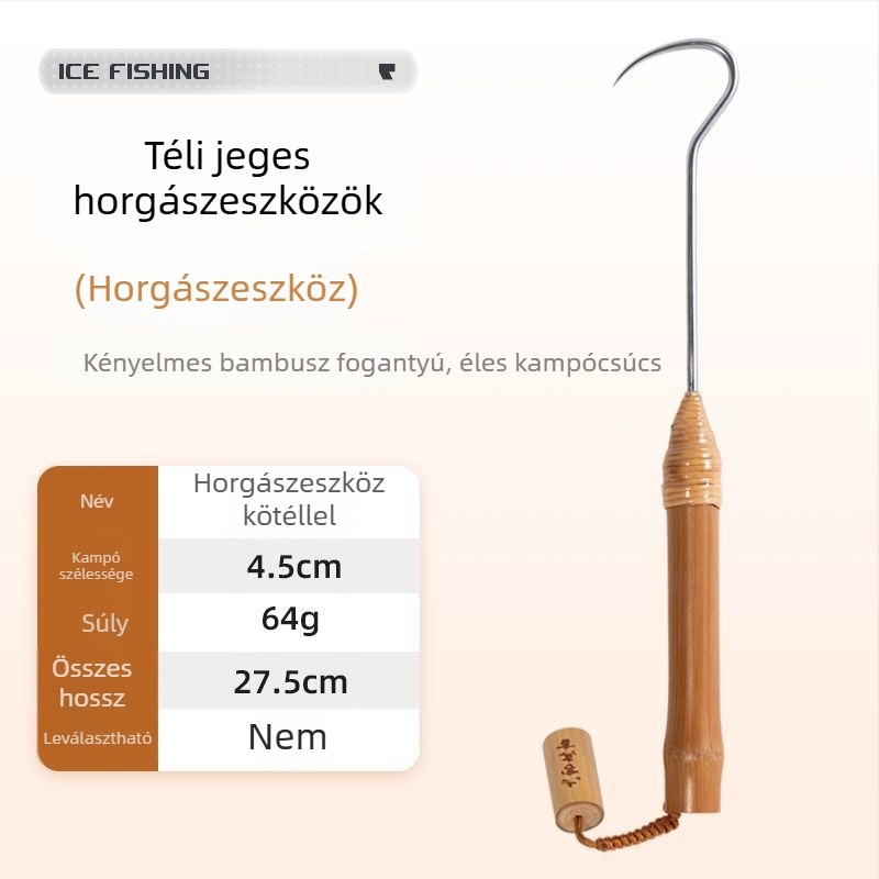 Téli jéghorgászati felszerelés: jégkanál, merítőháló, levehető, PU anyag