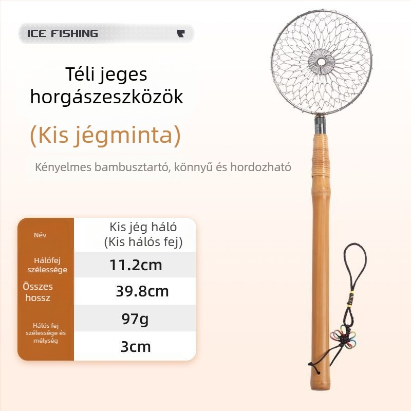 Téli jéghorgászati felszerelés: jégkanál, merítőháló, levehető, PU anyag