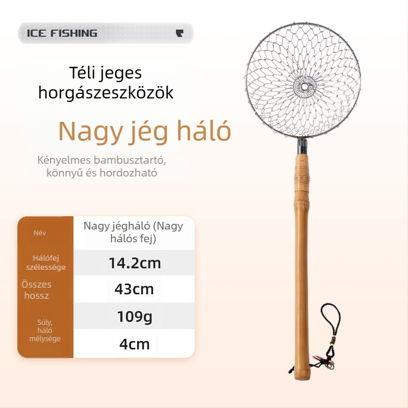 Téli jéghorgászati felszerelés: jégkanál, merítőháló, levehető, PU anyag