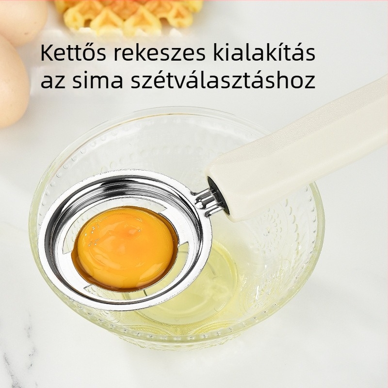 Rozsdamentes acélból készült három darabos sütőkészlet tojásfehérje szeparátorral, tojáshabverővel és multifunkciós szűrővel (nem elektromos)
