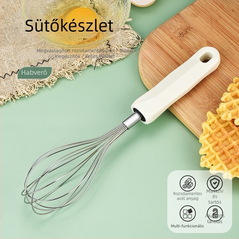 Rozsdamentes acélból készült három darabos sütőkészlet tojásfehérje szeparátorral, tojáshabverővel és multifunkciós szűrővel (nem elektromos)