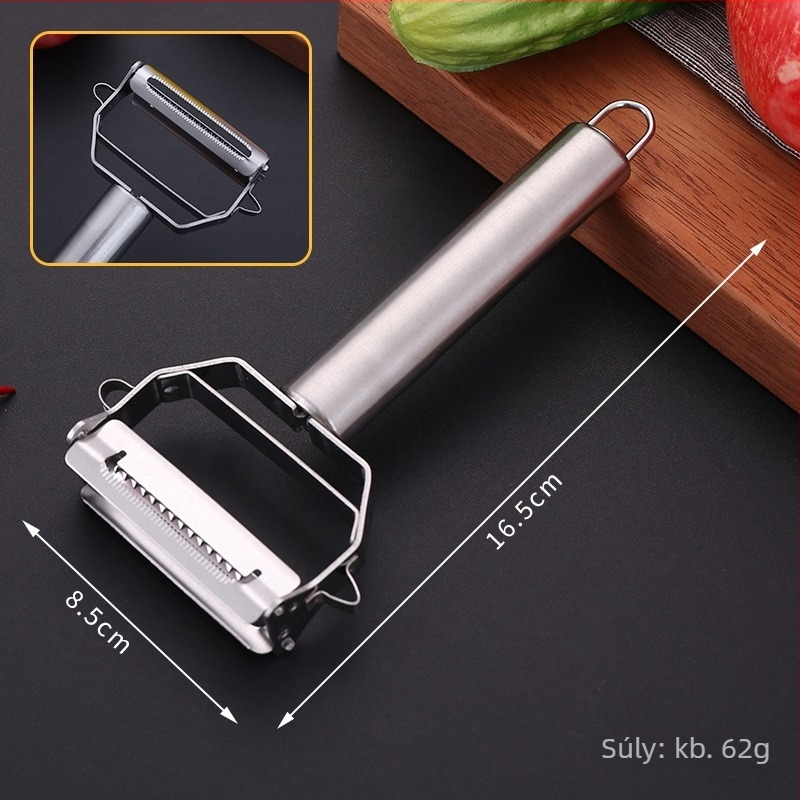 Rozsdamentes acélból készült kétfejű reszelő és 3-in-1 hámozó – konyhai eszköz gyümölcsökhöz és burgonyához