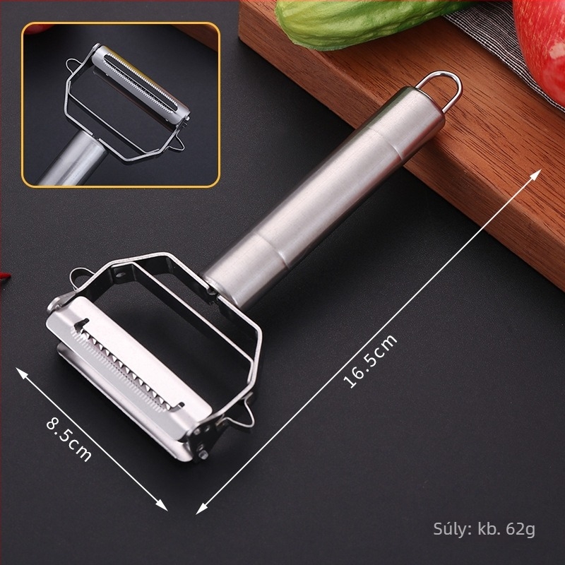 Rozsdamentes acélból készült kétfejű reszelő és 3-in-1 hámozó – konyhai eszköz gyümölcsökhöz és burgonyához