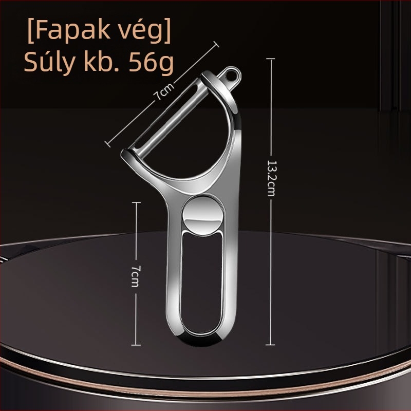 Cinkötvözetből készült többfunkciós gyümölcs- és zöldséghámozó, sík kialakítású konyhai eszköz, logónyomtatás, licencelt magáncímke