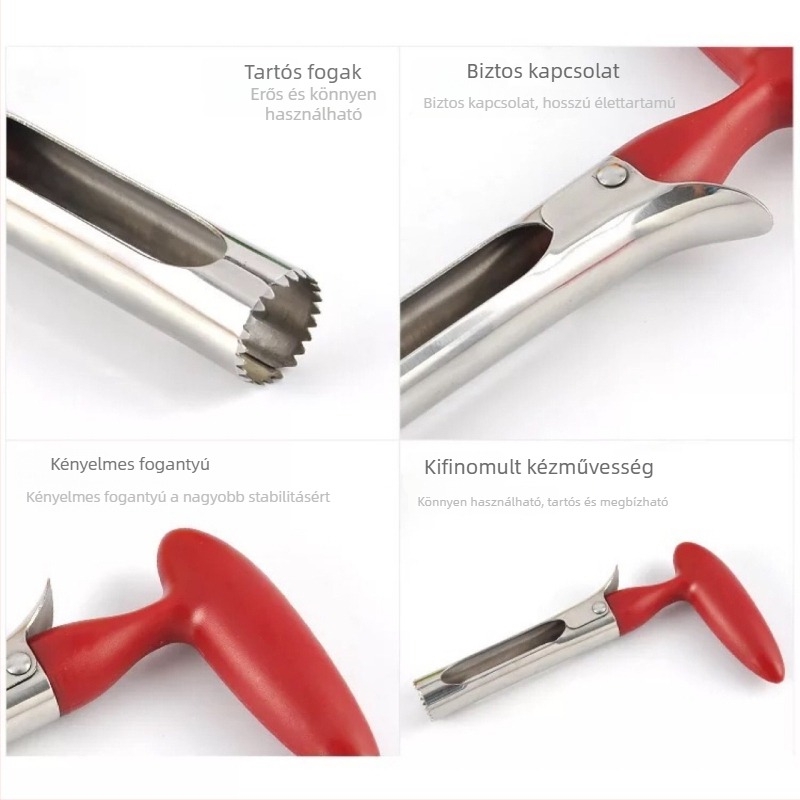 Almakoró rozsdamentes acél pengével és műanyag nyéllel — modern minimalista gyümölcs eszköz, magáncímkés kész