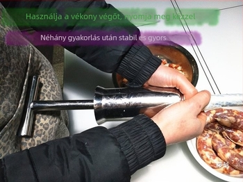 Otthoni kolbász töltő készülék tölcsérrel és töltőcsővel, rozsdamentes acélból
