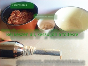 Otthoni kolbász töltő készülék tölcsérrel és töltőcsővel, rozsdamentes acélból