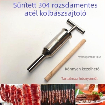 Otthoni kolbász töltő készülék tölcsérrel és töltőcsővel, rozsdamentes acélból