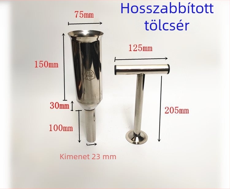 Otthoni kolbász töltő készülék tölcsérrel és töltőcsővel, rozsdamentes acélból