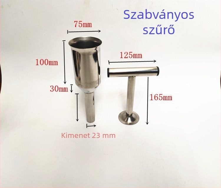 Otthoni kolbász töltő készülék tölcsérrel és töltőcsővel, rozsdamentes acélból