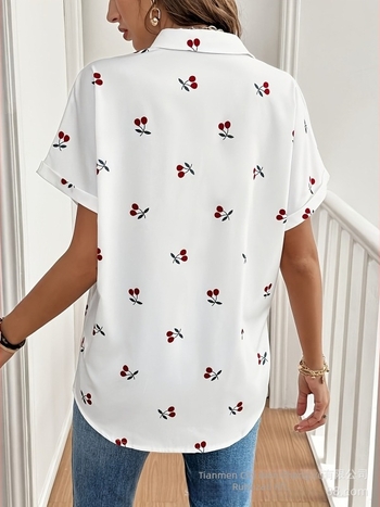 Női ing poliészterből, rövid ujjú, nyomtatás, laza szabás, alap/üzleti stílus, 2025 tavasz