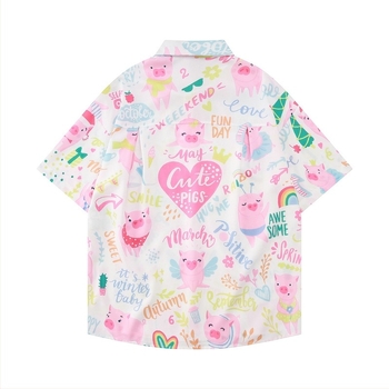 Gyerekeknek készült cardigan-stílusú rövidujjú felső polyester anyagból, cartoon malac mintával, japán ihletésű, lazán szabott, nyári viselet