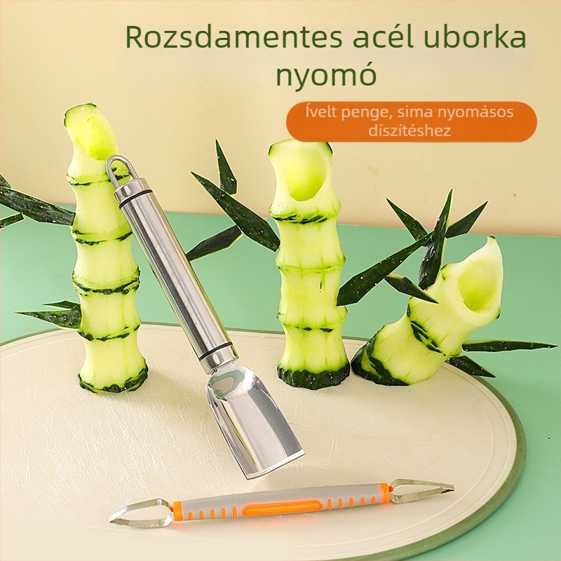 Faragó kés bambusz alakú eszközzel és virágformázóval, rozsdamentes acél, modern minimalist stílus