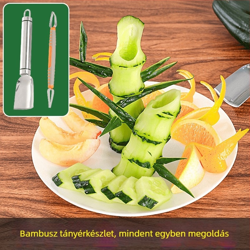 Faragó kés bambusz alakú eszközzel és virágformázóval, rozsdamentes acél, modern minimalist stílus