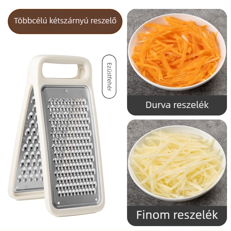 3 az 1-ben sajtos reszelő és zöldségszeletelő, dupla oldalú pengékkel, rozsdamentes acél + PP