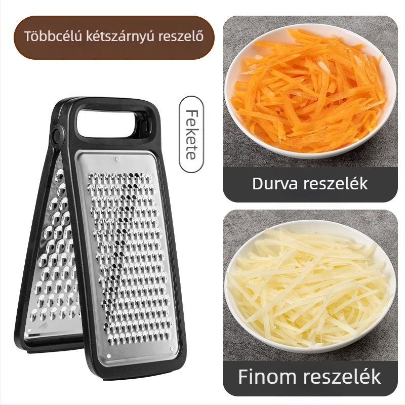 3 az 1-ben sajtos reszelő és zöldségszeletelő, dupla oldalú pengékkel, rozsdamentes acél + PP