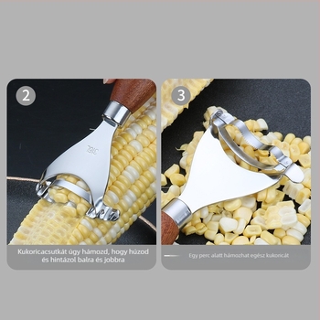Kukoricahámozó eszköz, hordozható konyhai használatra, 316-os rozsdamentes acél, fa fogantyú, kézi működtetés, többfunkciós