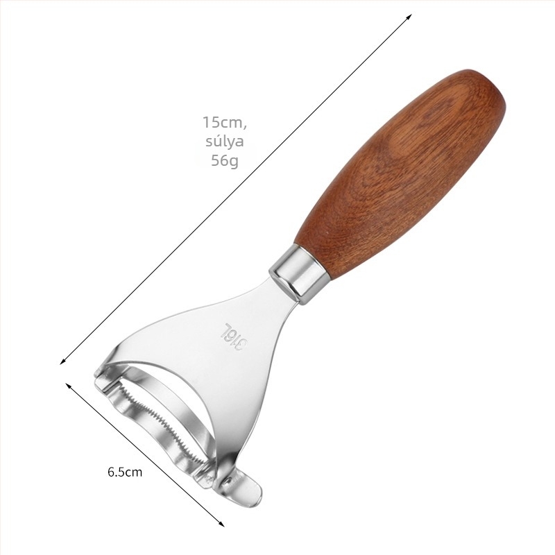 Kukoricahámozó eszköz, hordozható konyhai használatra, 316-os rozsdamentes acél, fa fogantyú, kézi működtetés, többfunkciós