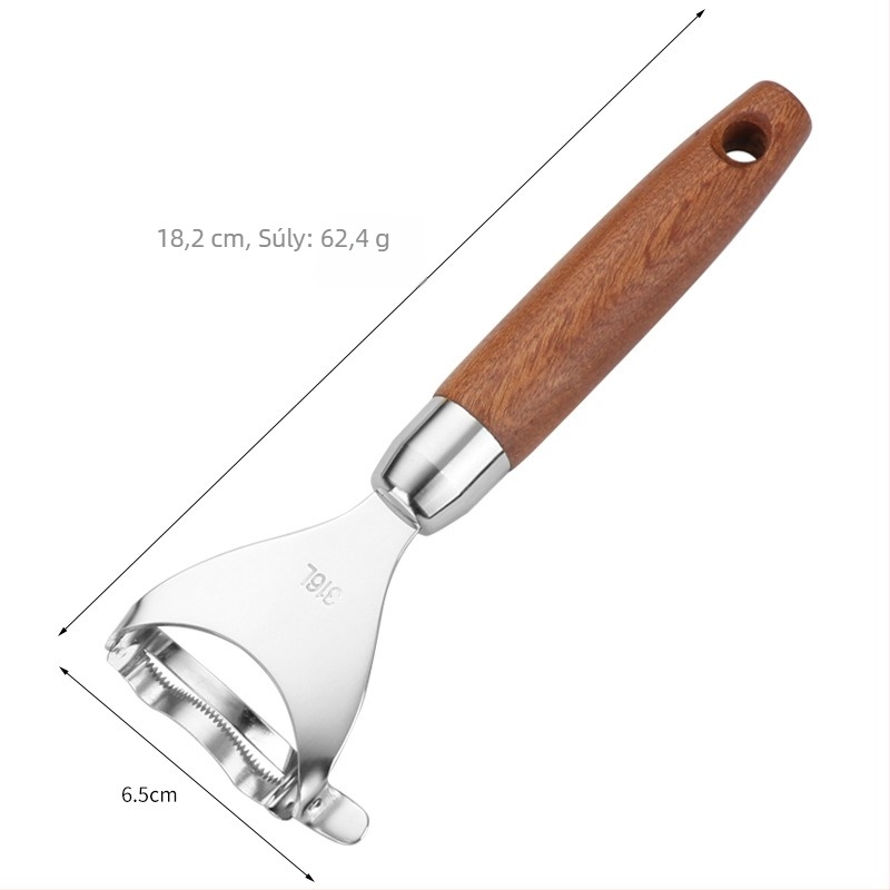 Kukoricahámozó eszköz, hordozható konyhai használatra, 316-os rozsdamentes acél, fa fogantyú, kézi működtetés, többfunkciós
