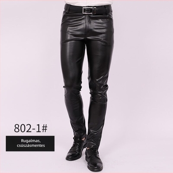 Férfi PU bőrhatású slim-fit nadrág koreai stílusban, tavasz-nyár