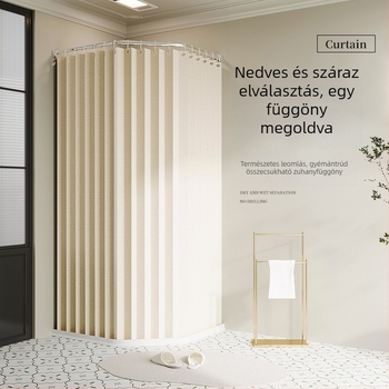 Vízálló zuhanyfüggöny készlet vastagított anyagból, fúrás nélkül, gyémánt mintázat, nedves–száraz elválasztás