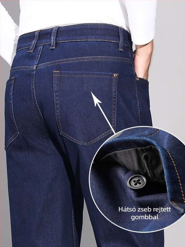 Férfi farmernadrág - laza szabású egyenes fazon, magas derekú, cipzár, fleece bélés, 72.7% pamut