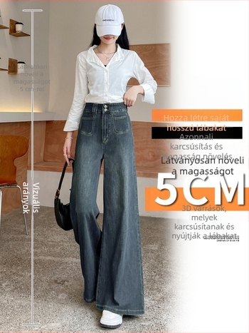 Magas derekú farmernadrág, széles egyenes szabású, fleece-béléssel, vastag denim, 50–70% pamut, 2025 tavasz