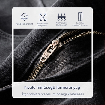 Fekete férfi farmernadrág, laza egyenes szabás, plusz méret, elasztikus, fleece-béléses, őszi-téli szezonra