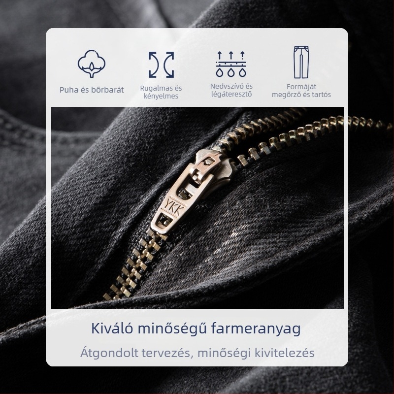 Fekete férfi farmernadrág, laza egyenes szabás, plusz méret, elasztikus, fleece-béléses, őszi-téli szezonra