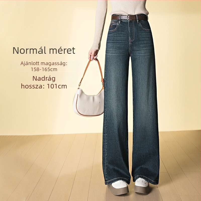 Női magas derekú, széles lábú farmernadrág denim (95% pamut, 5% elasztán) – Tavasz 2026