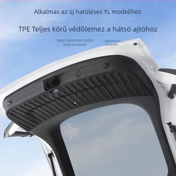 Tesla Model Y (6 ülés) csomagtartó és hátsó ajtó védőlemez - belső ütközésvédő pajzs, ragasztós telepítés, TPE anyag, modell Tsl2013, logó nyomtatás elérhető