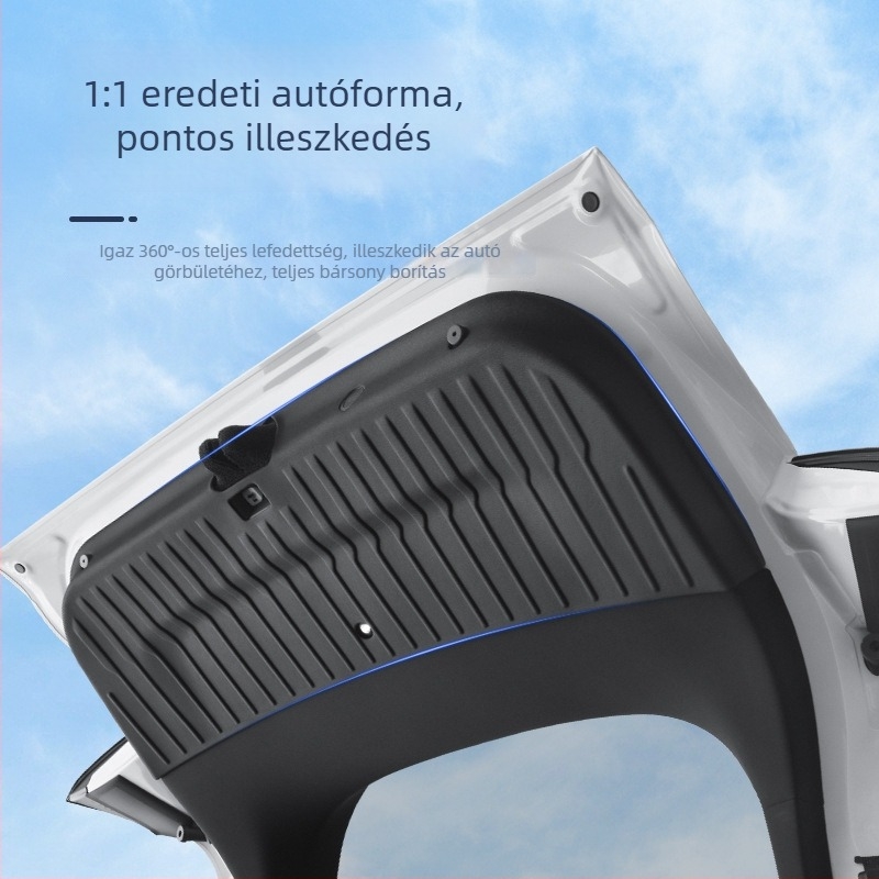 Tesla Model Y (6 ülés) csomagtartó és hátsó ajtó védőlemez - belső ütközésvédő pajzs, ragasztós telepítés, TPE anyag, modell Tsl2013, logó nyomtatás elérhető