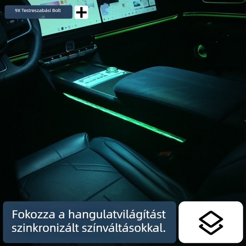 Zeekr 9X középkonzol kartámaszának kristályos környezeti megvilágítású díszpaneljei, mindkét oldal