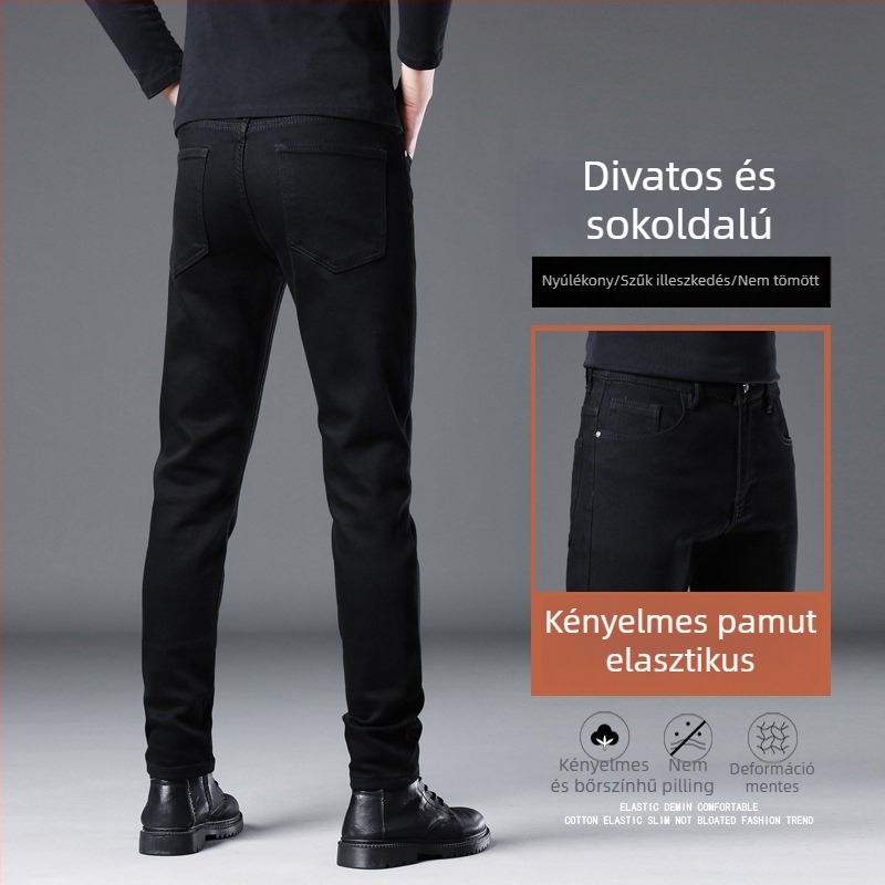 Férfi farmer, egyenes szabású, középmagas derék, cipzár, mikroelasztikus denim (80% pamut, 18% poliészter, 2% spandex)